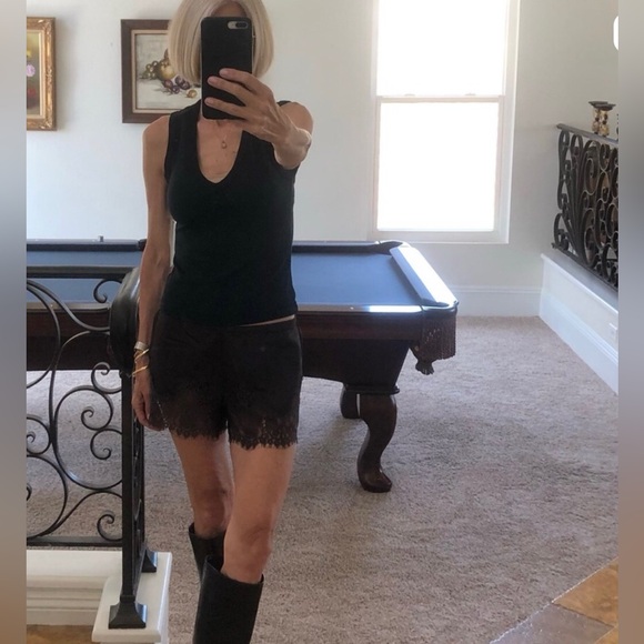 BRIT THE LABEL Pants - Women’s Black Lace-Trim Shorts by